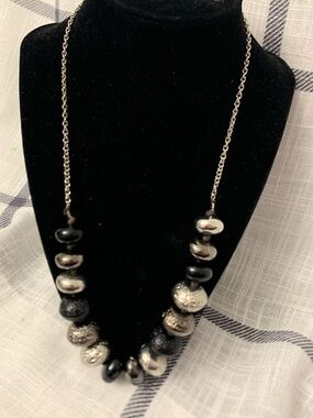 Elegant Black & Silver Beaded Statement Necklace - Women Jewelry
